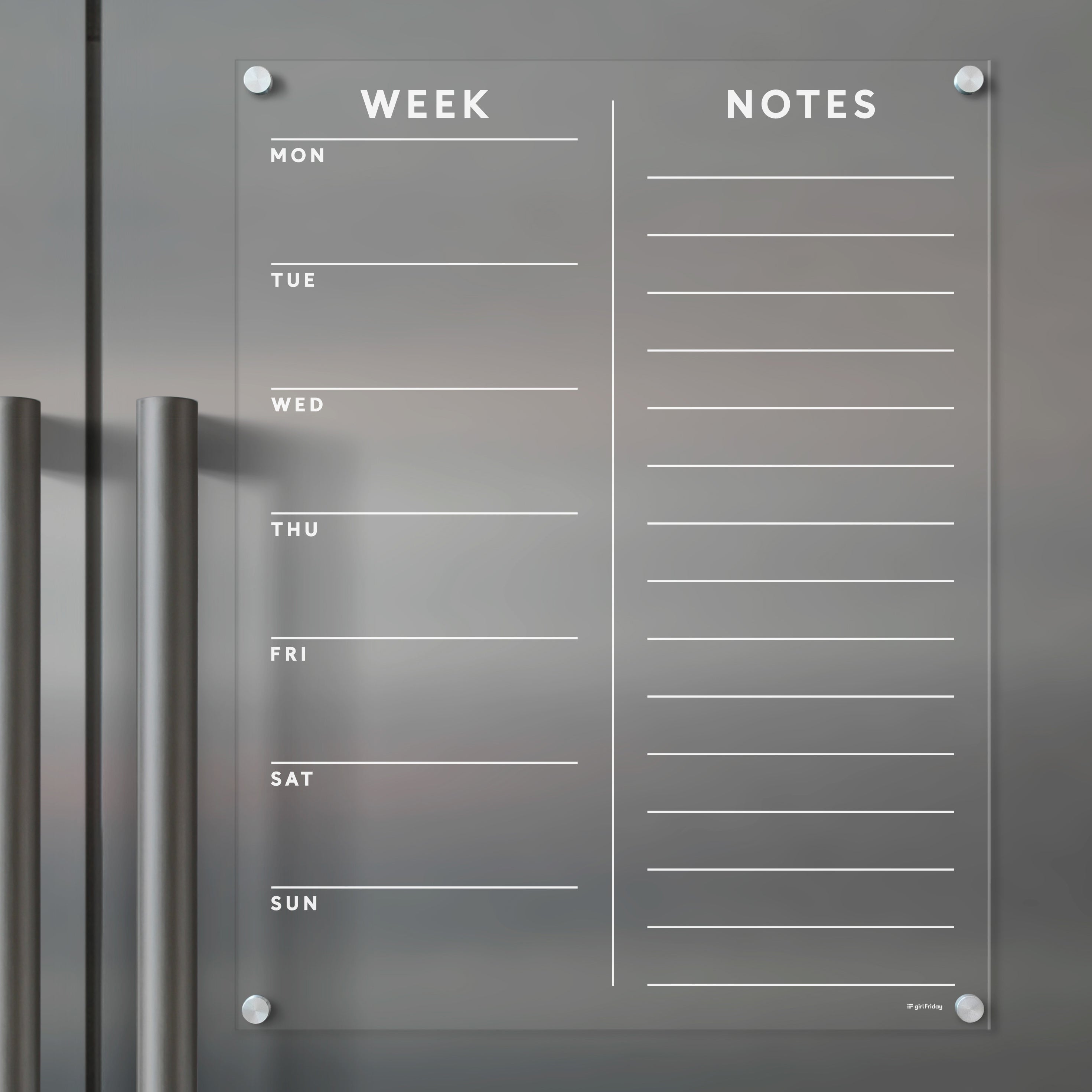 Clear Acrylic Customizable Fridge Calendar | Week and Notes | White Te ...
