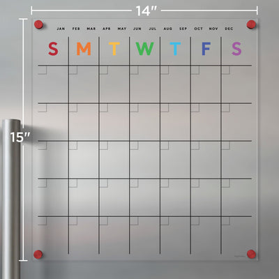 Clear Acrylic Monthly Fridge Calendar | Rainbow Text