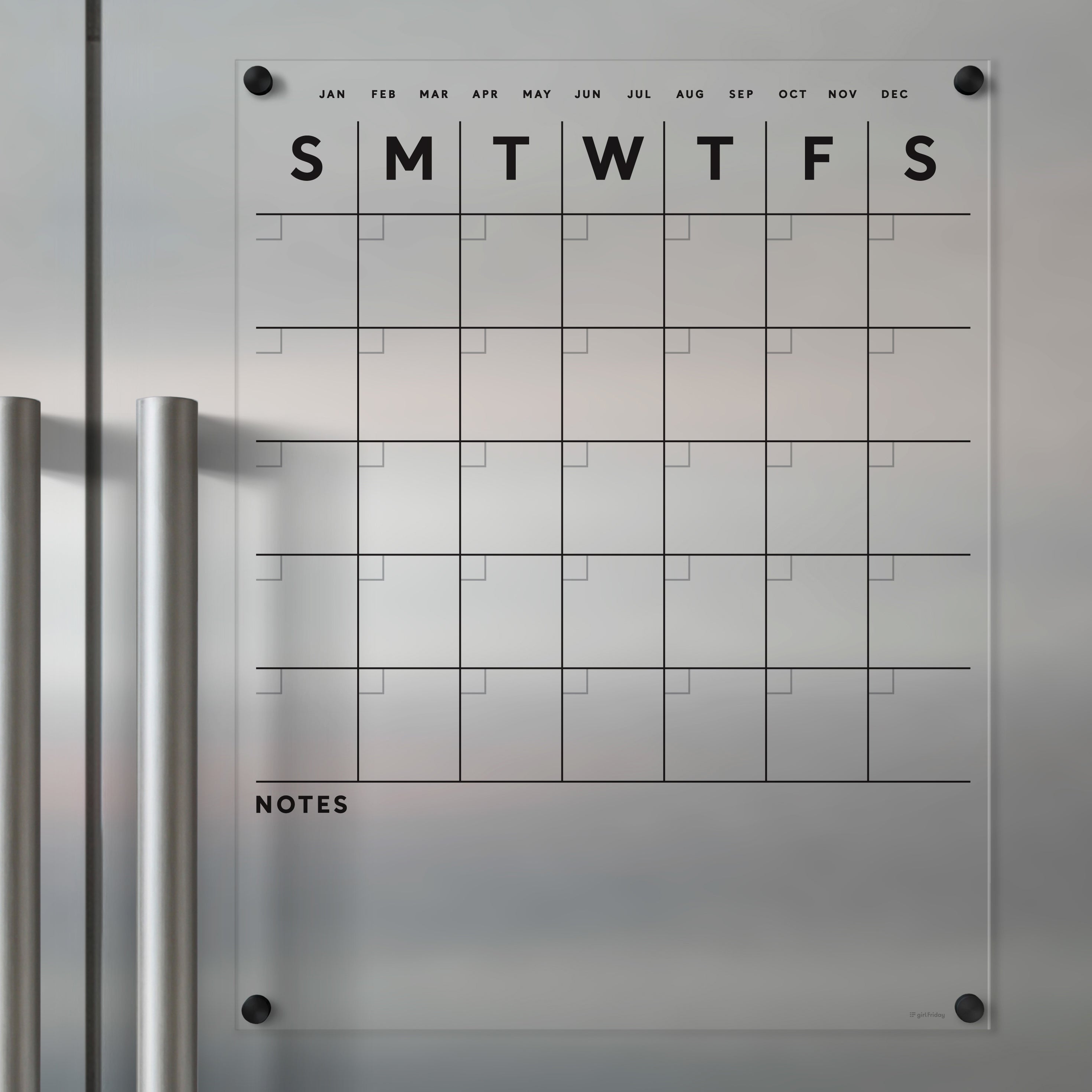 Clear Acrylic Monthly Fridge Calendar | Bottom Notes | Black Text ...