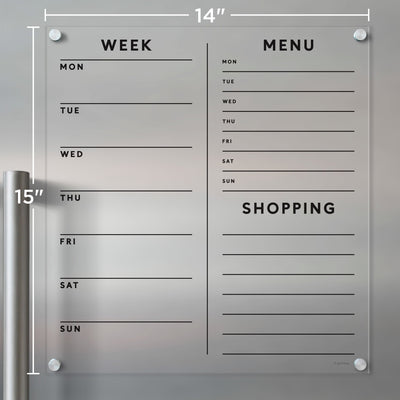 Clear Acrylic Customizable Fridge Calendar  | Week and 2 side sections