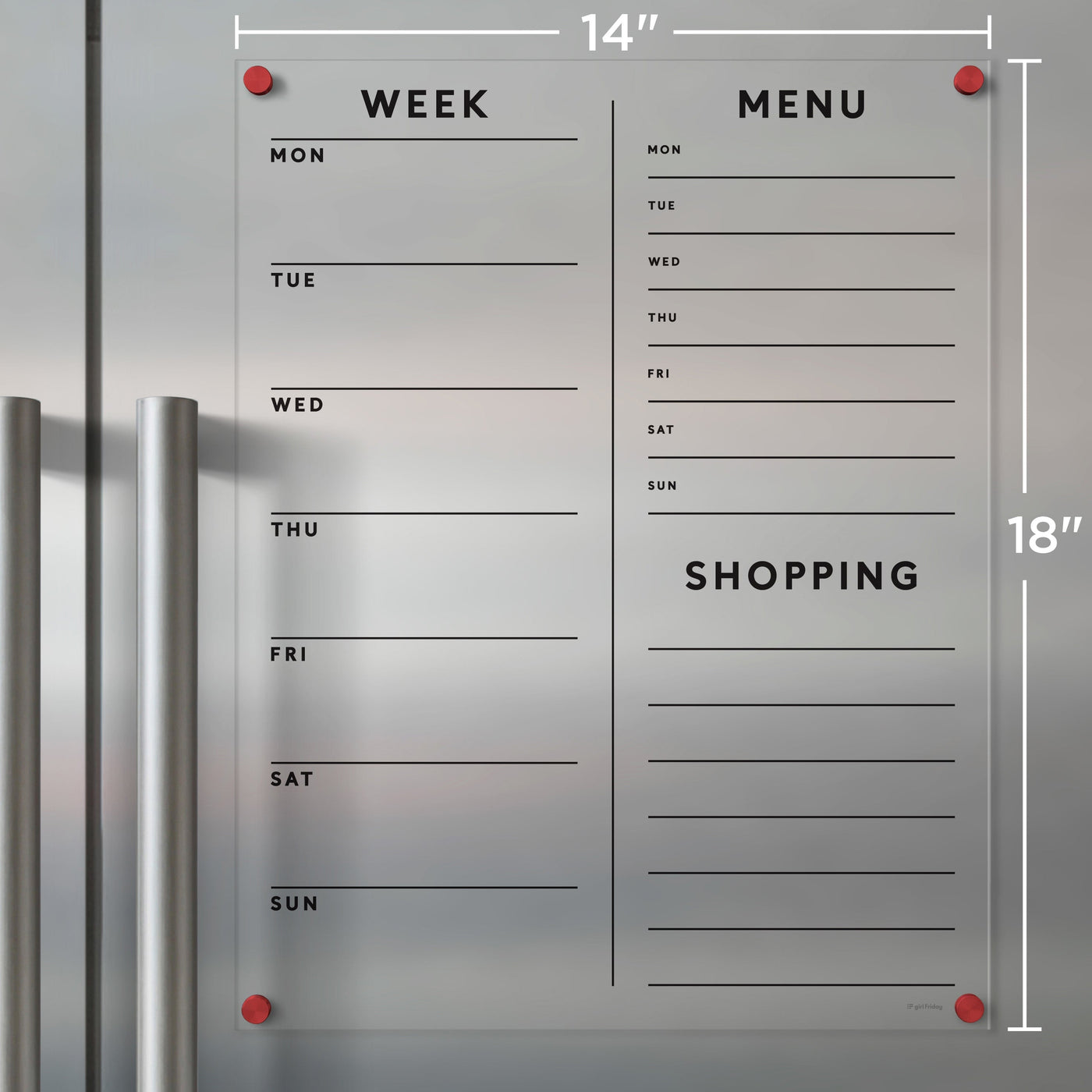 Clear Acrylic Customizable Fridge Calendar  | Week and 2 side sections