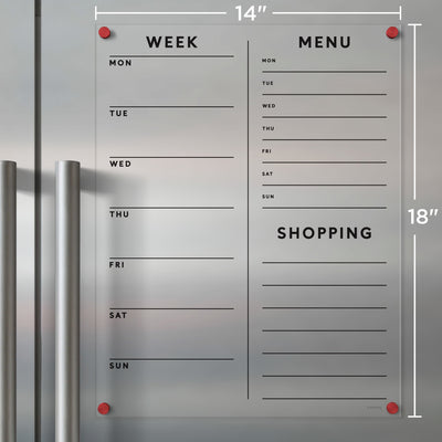 Clear Acrylic Customizable Fridge Calendar  | Week and 2 side sections