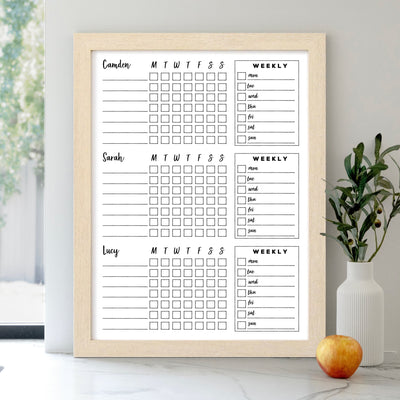 18 X 24 Framed Whiteboard 3 Names Chore Charts | #18401