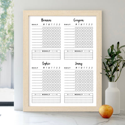 18 X 24 Framed Whiteboard 4 Names Chore Charts | #18401
