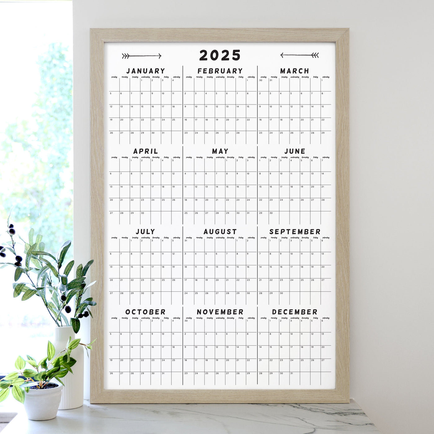24x36 - 24185 - 21 FONT 2 - Only Numbers 2025 LARGE VERTICAL CHALKBOARD yearly