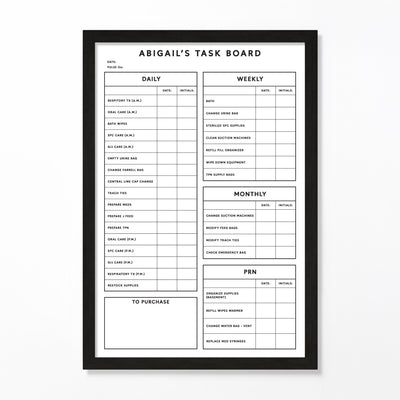 24 X 36 Medical Supply Tracker for Caregiver | Framed Whiteboard