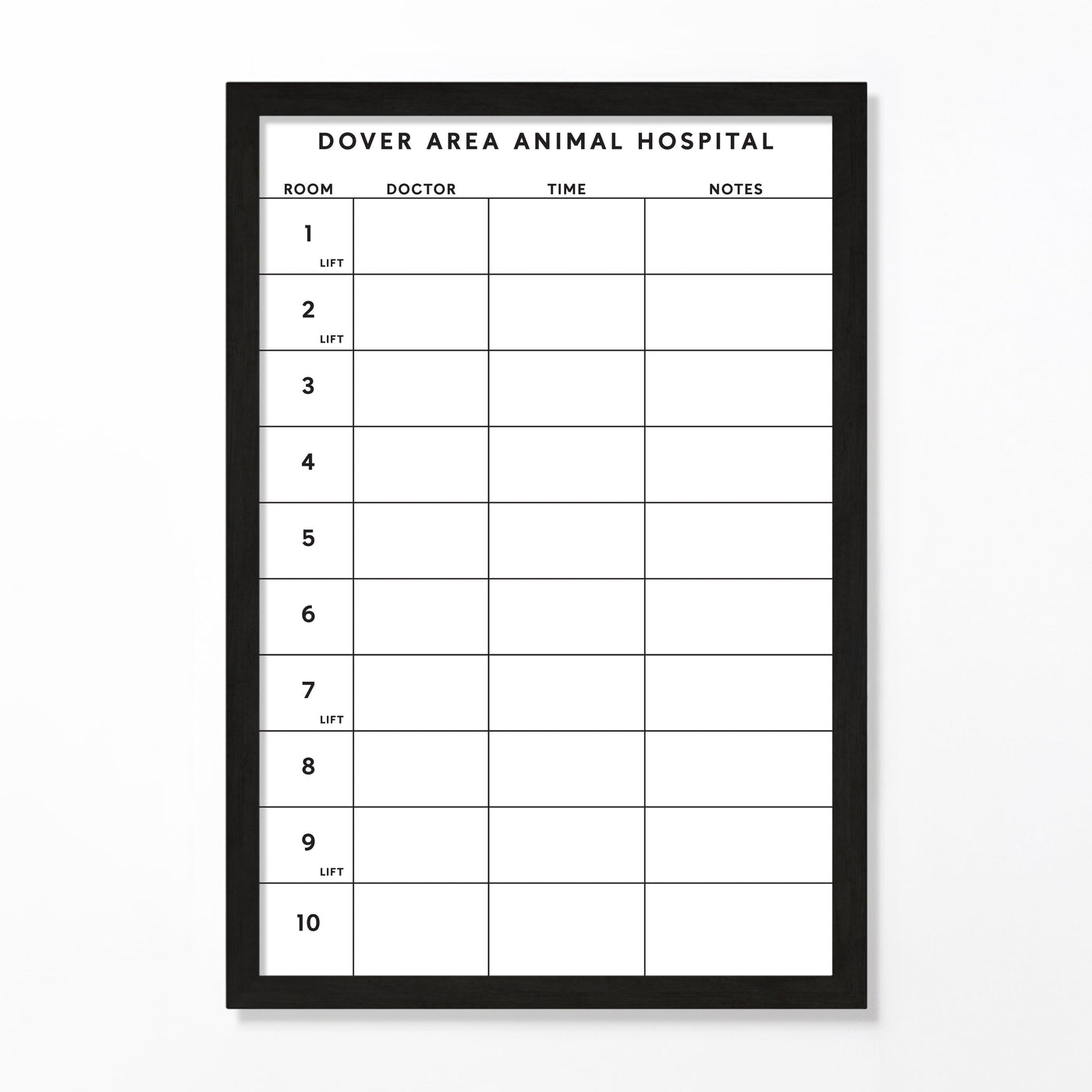 24 X 36 Veterinary Hospital Schedule |  Framed Whiteboard
