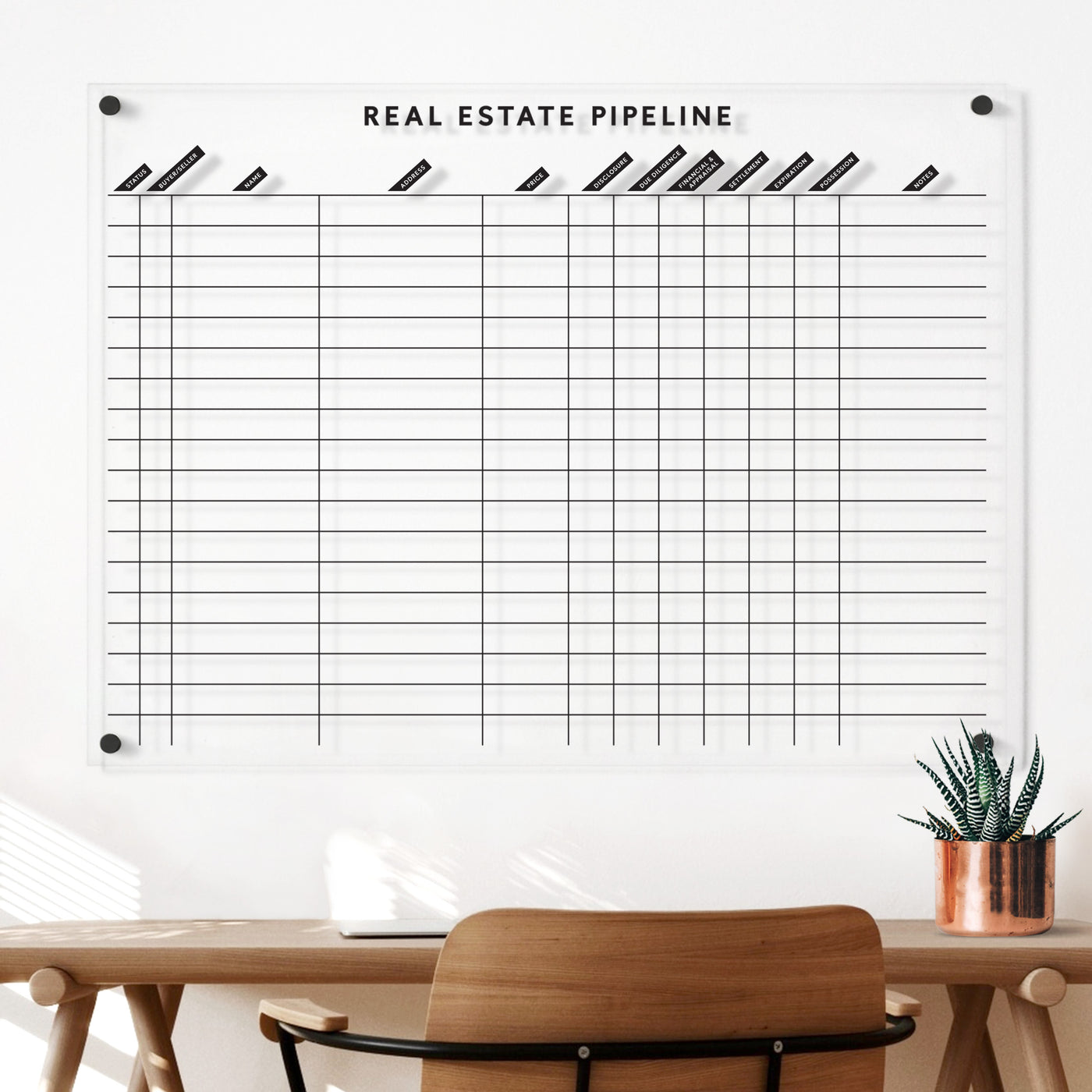 Real Estate Pipeline Acrylic Board with column title stickers