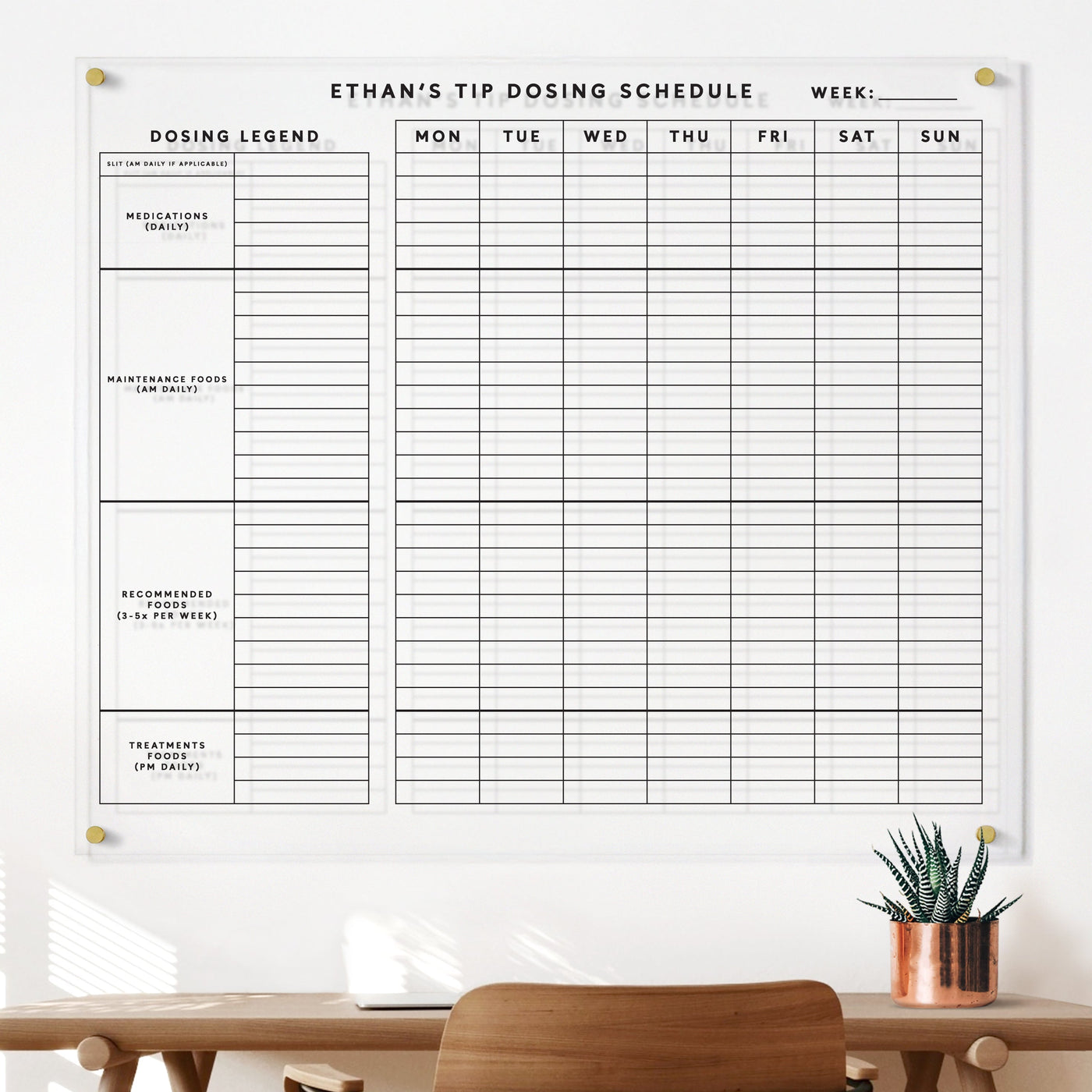Dosing Schedule Board for Caregiver | Clear Acrylic Whiteboard