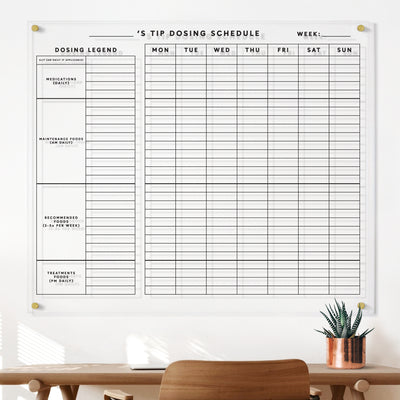 Dosing Schedule Board for Caregiver | Clear Acrylic Whiteboard