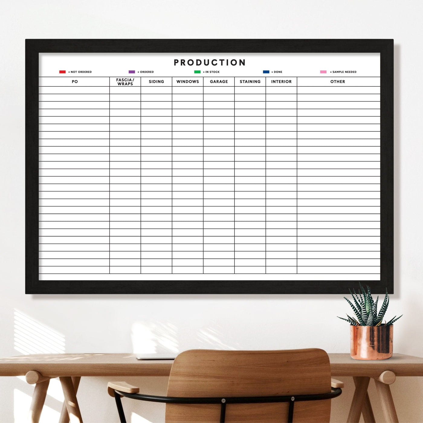36 X 24 Production Schedule Framed Whiteboard