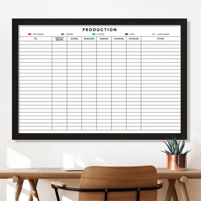 36 X 24 Production Schedule Framed Whiteboard