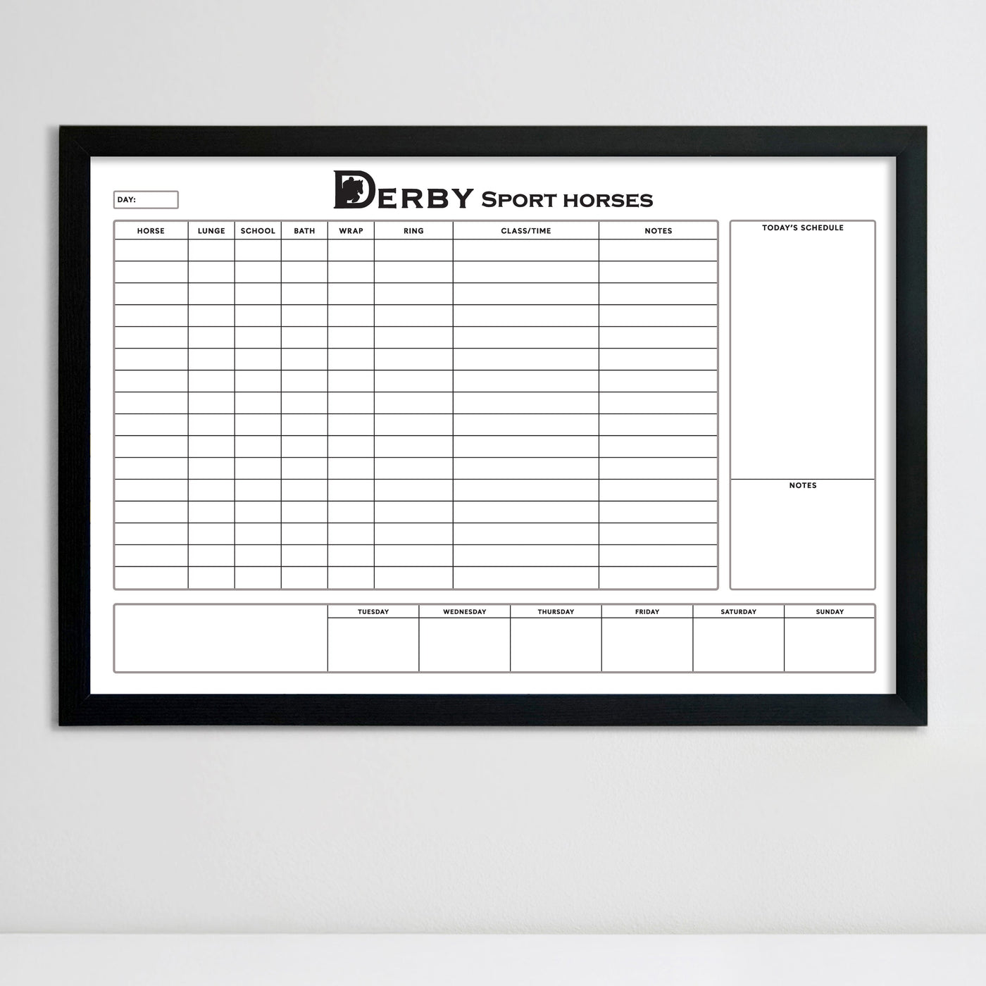 36 X 24 Horse Riding Lesson Framed Whiteboard
