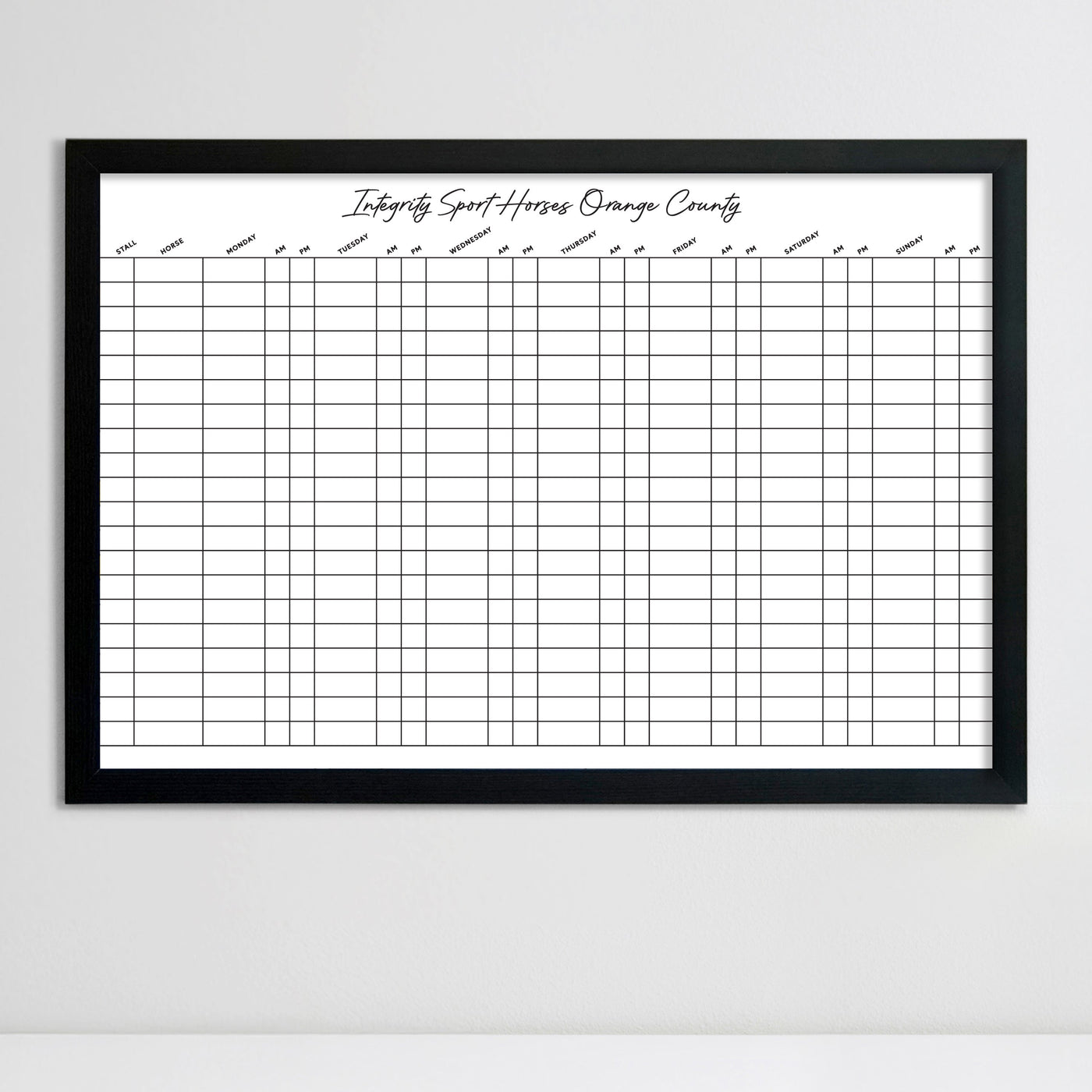 36 X 24 Horse Schedule | Framed Whiteboard