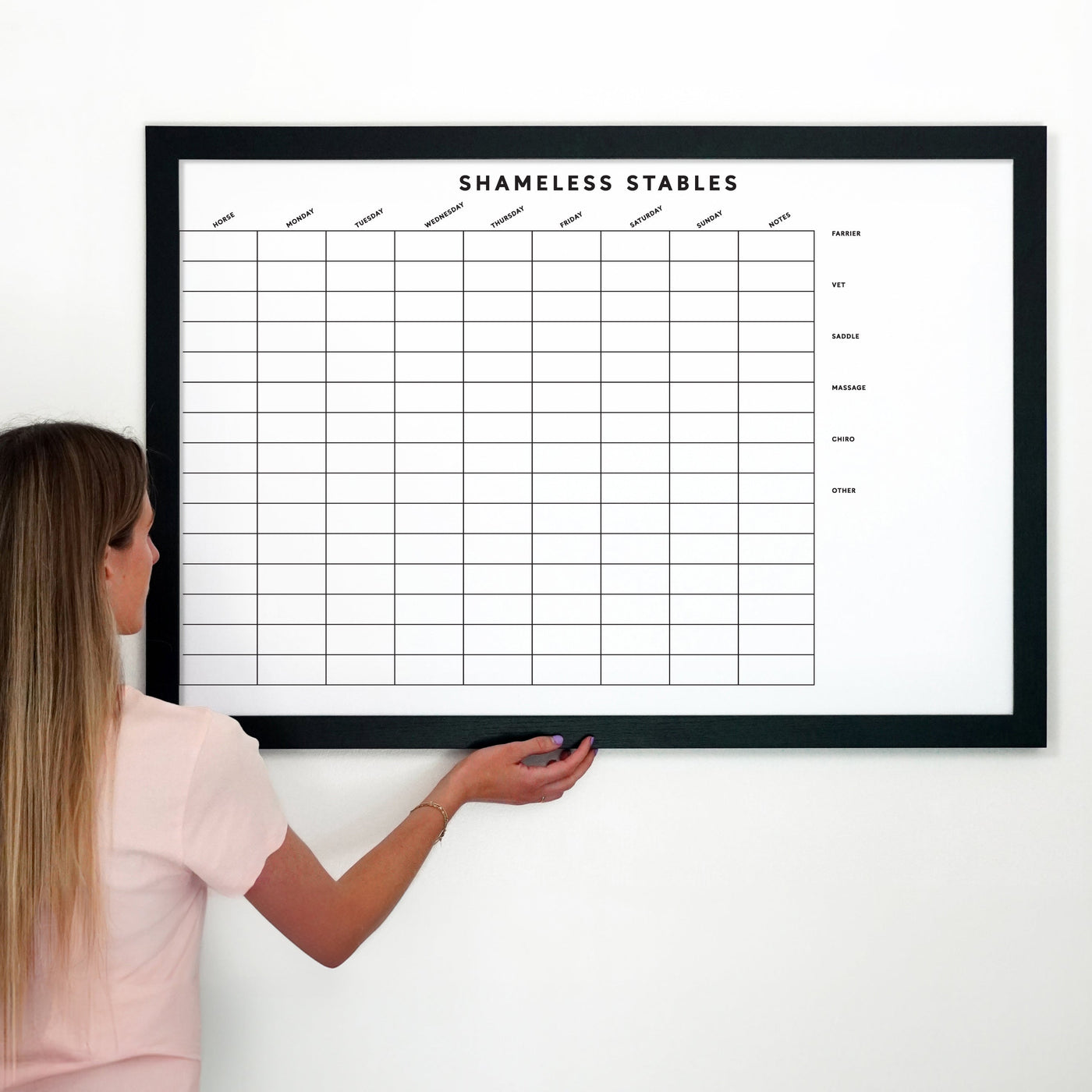 36 X 24 Horse Stables Daily Tracker Framed Whiteboard