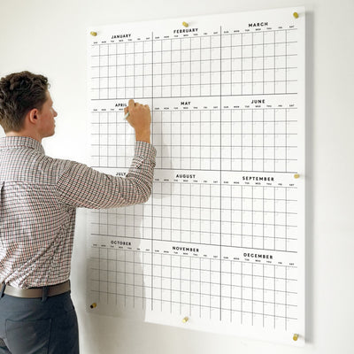 Yearly dry erase white acrylic calendar