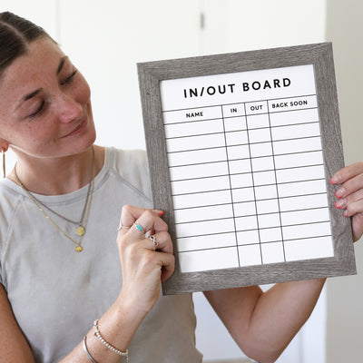 Framed In/Out Magnetic Staff Board | Multi-colored magnets included | 8" X 10"