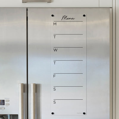 Clear Acrylic Fridge Calendar Menu Board | Black Text