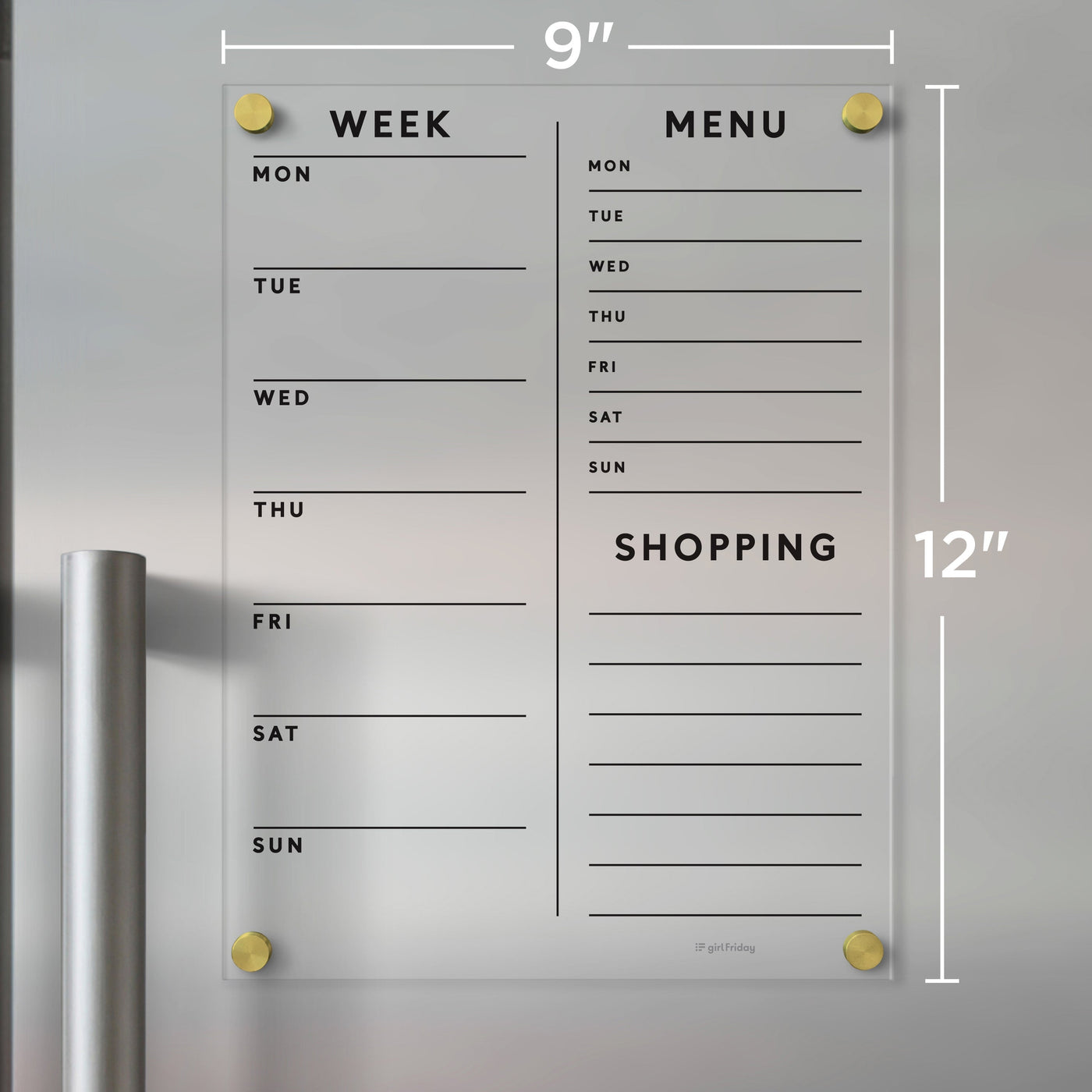 Clear Acrylic Customizable Fridge Calendar  | Week and 2 side sections