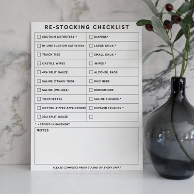 Re-stocking Checklist White Acrylic Board | Customizable | No hardware required
