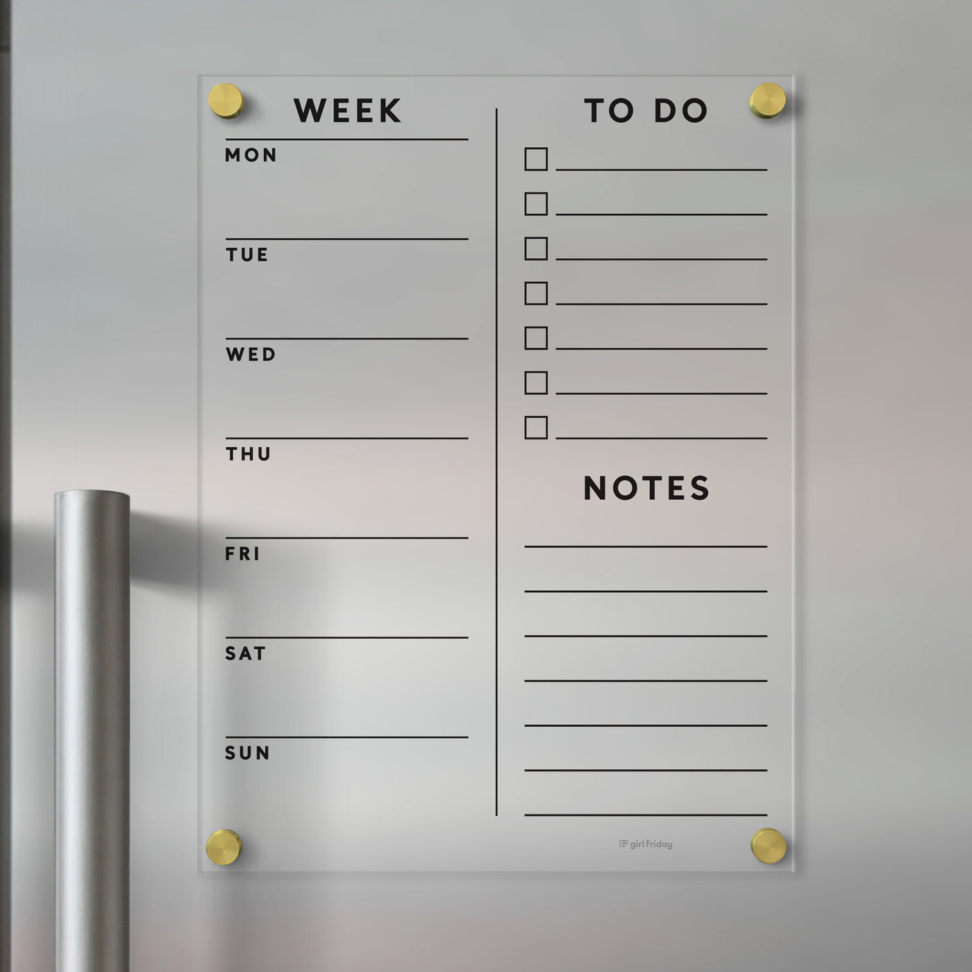 Acrylic Fridge Planner | Customizable sections | Black Text