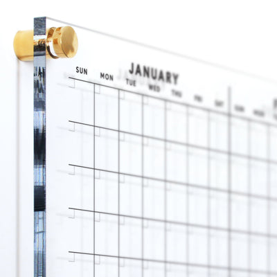 Yearly dry erase acrylic calendar with 12 months | Annual at a glance board | 4 hardware each board