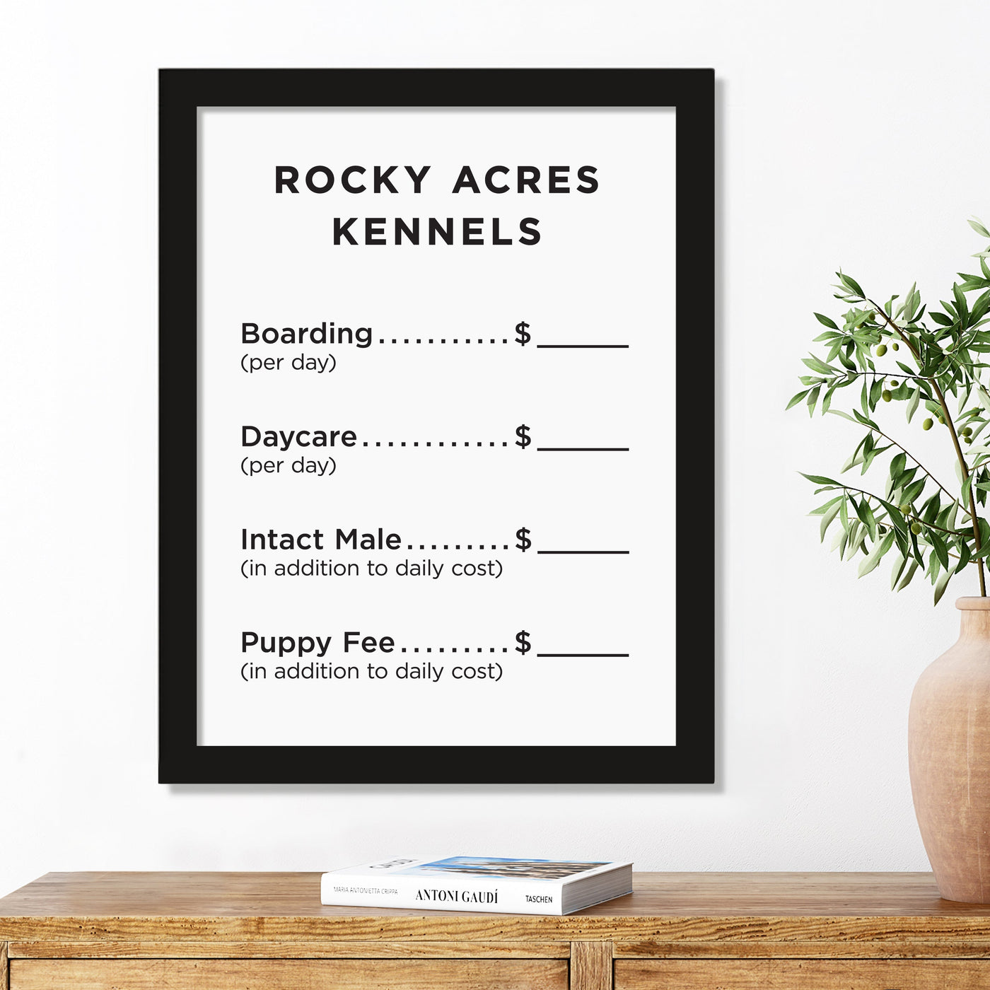 18 X 24 Kennel/Dog Boarding Framed Whiteboard
