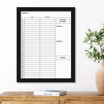 18 X 24 Couples Calendar Framed Whiteboard