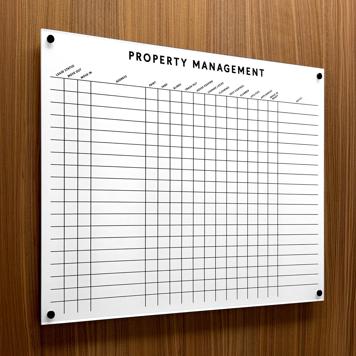 White Acrylic Property Management Pipeline Dry Erase Board