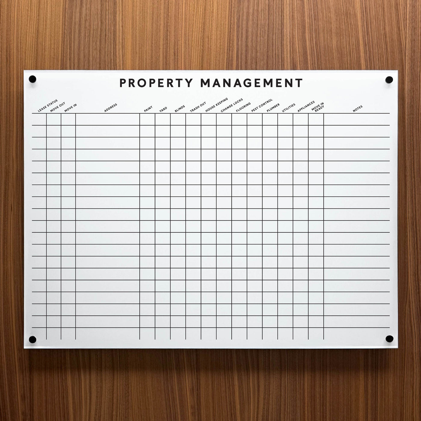 White Acrylic Property Management Pipeline Dry Erase Board