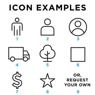 Icons: 1. Lines forming a person. 2. Simplified outline of a person. 3. Circular icon, perfect for Girl Fridays Goal Chart or Sales Tracker by Girl Friday. 4. Truck icon on acrylic board by Girl Friday and tree on acrylic board by Girl Friday.. Design Your Own Icon! Header: Icon Examples.