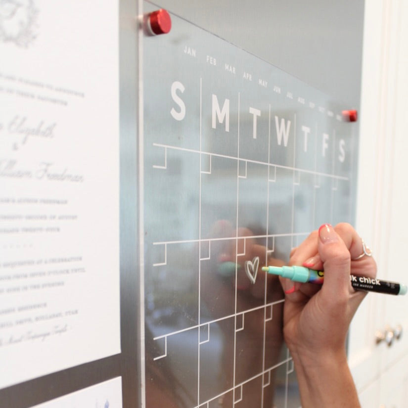 Clear Acrylic Monthly Fridge Calendar  | Customizable bottom sections