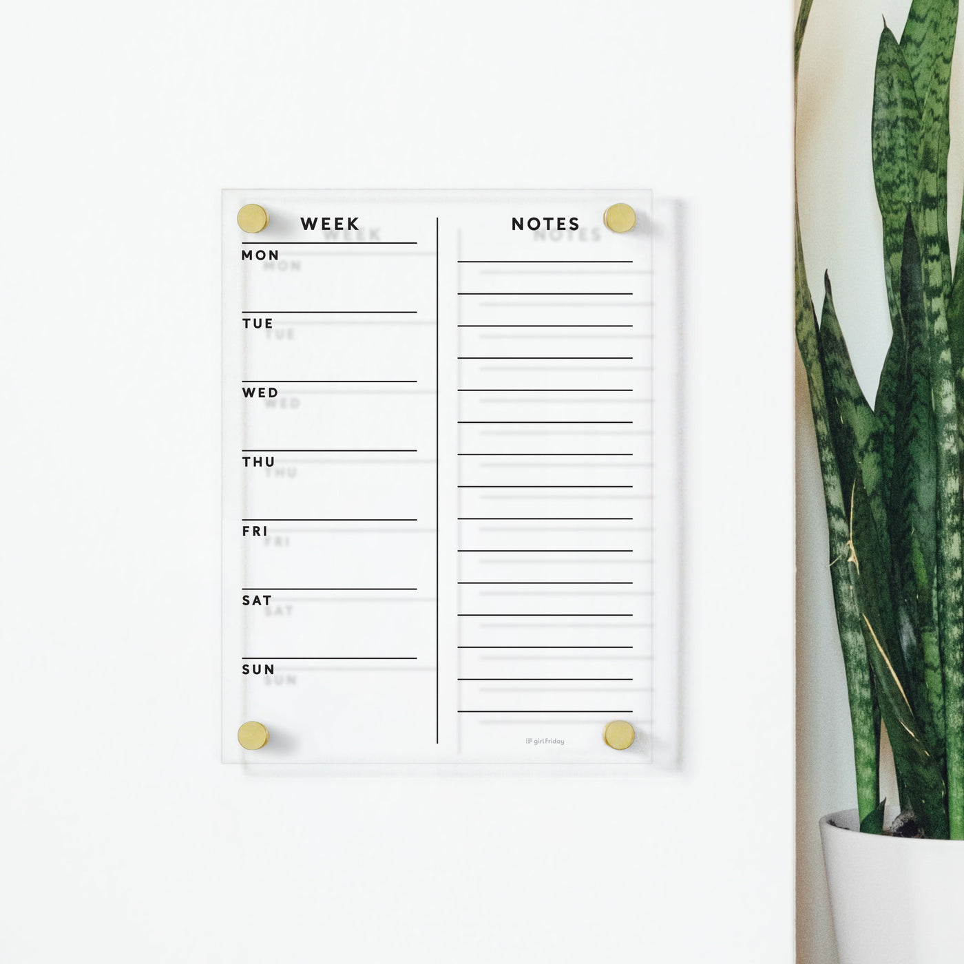 Week and Notes wall calendar | Customizable | Dry Erase acrylic board