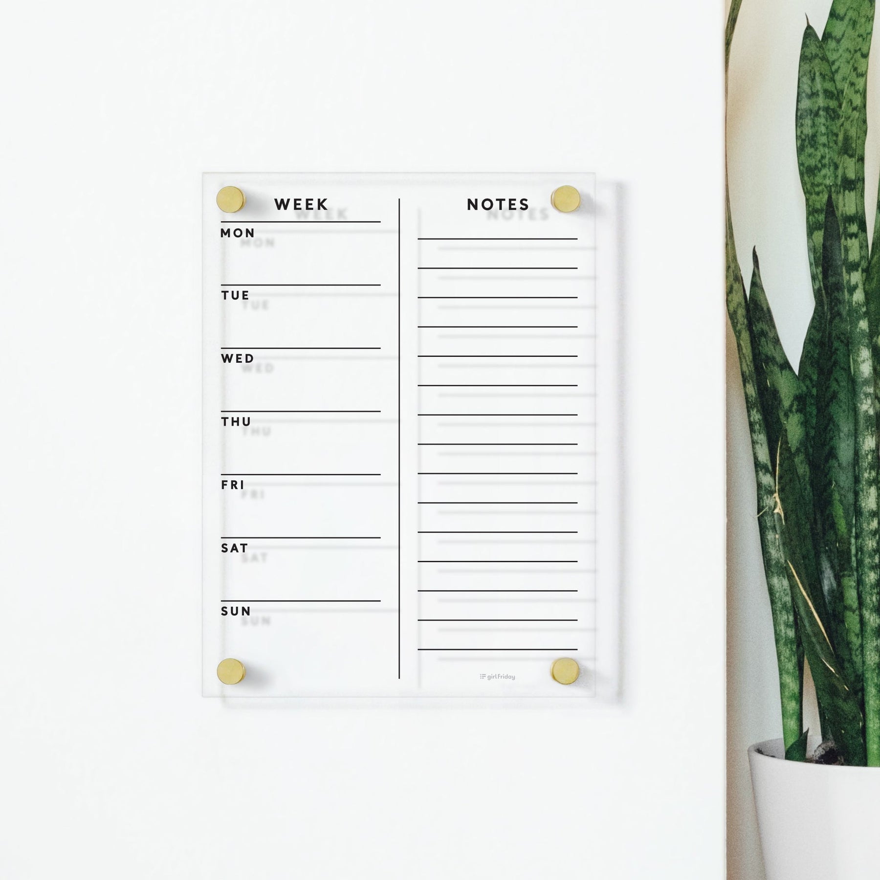 Clear Acrylic Customizable Week and Notes Wall Calendar – Girl Friday