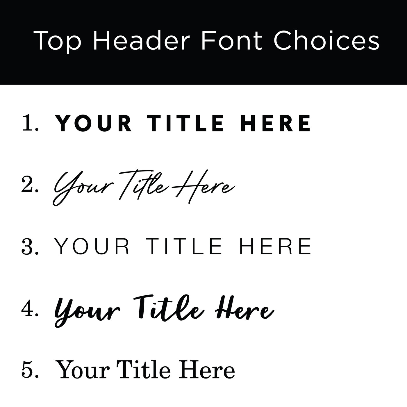 The Girl Friday Horse Stables, Feed Chart, Equestrian Dry Erase Whiteboard showcases font styles—bold uppercase, cursive title case, bold uppercase with serifs, italicized title case, and simple title case—for the text Your Title Here.