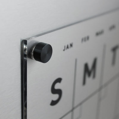 Clear Acrylic Monthly Magnetic Fridge Calendar  | Customizable bottom sections | Black Text