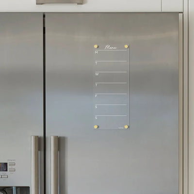 Acrylic Fridge Calendar Menu Board / White Text Script