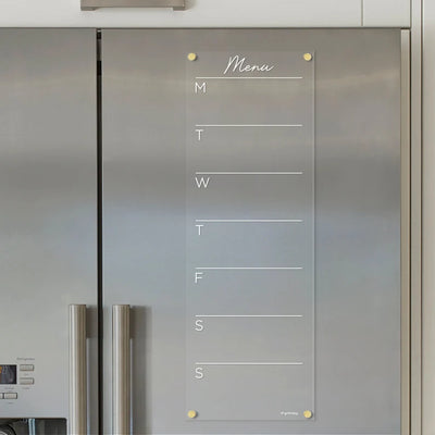 Acrylic Fridge Calendar Menu Board / White Text Script
