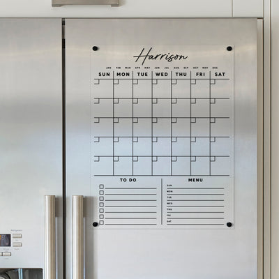 Acrylic Calendar for fridge | Custom Family Name with customizable bottom sections