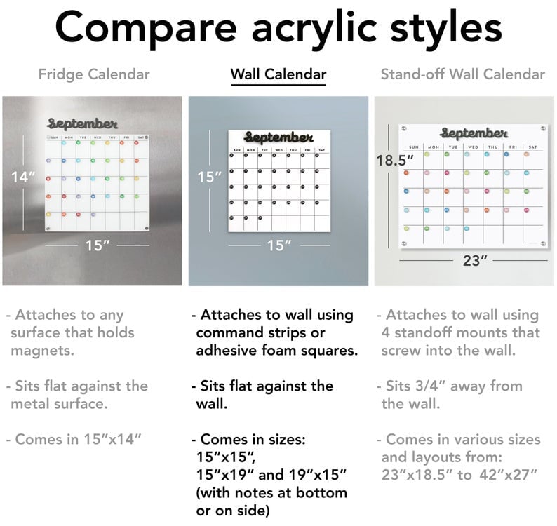 Dry erase calendar - Magnetic Acrylic calendar- Lucite calendar - wall calendar