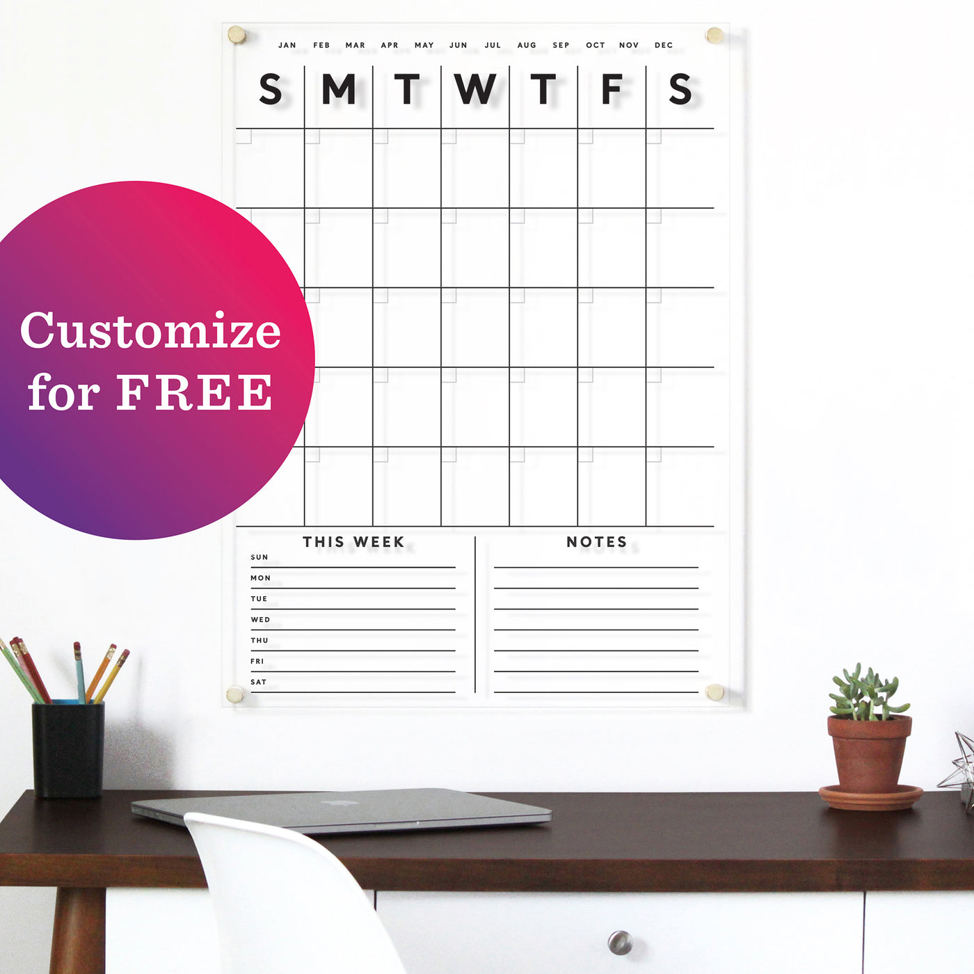Acrylic Calendar with customizable bottom section