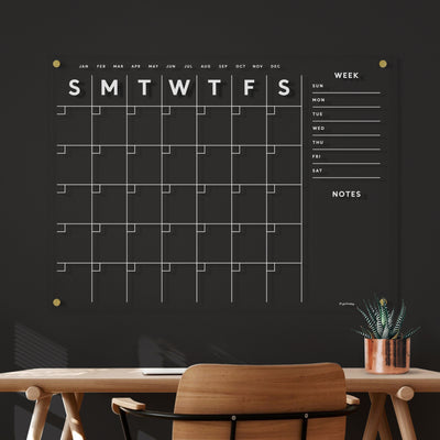 Dry erase Calendar  - white text customizable