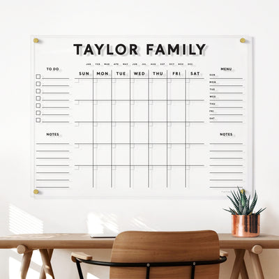 Acrylic Calendar with Family Name - Dry Erase Calendar for wall