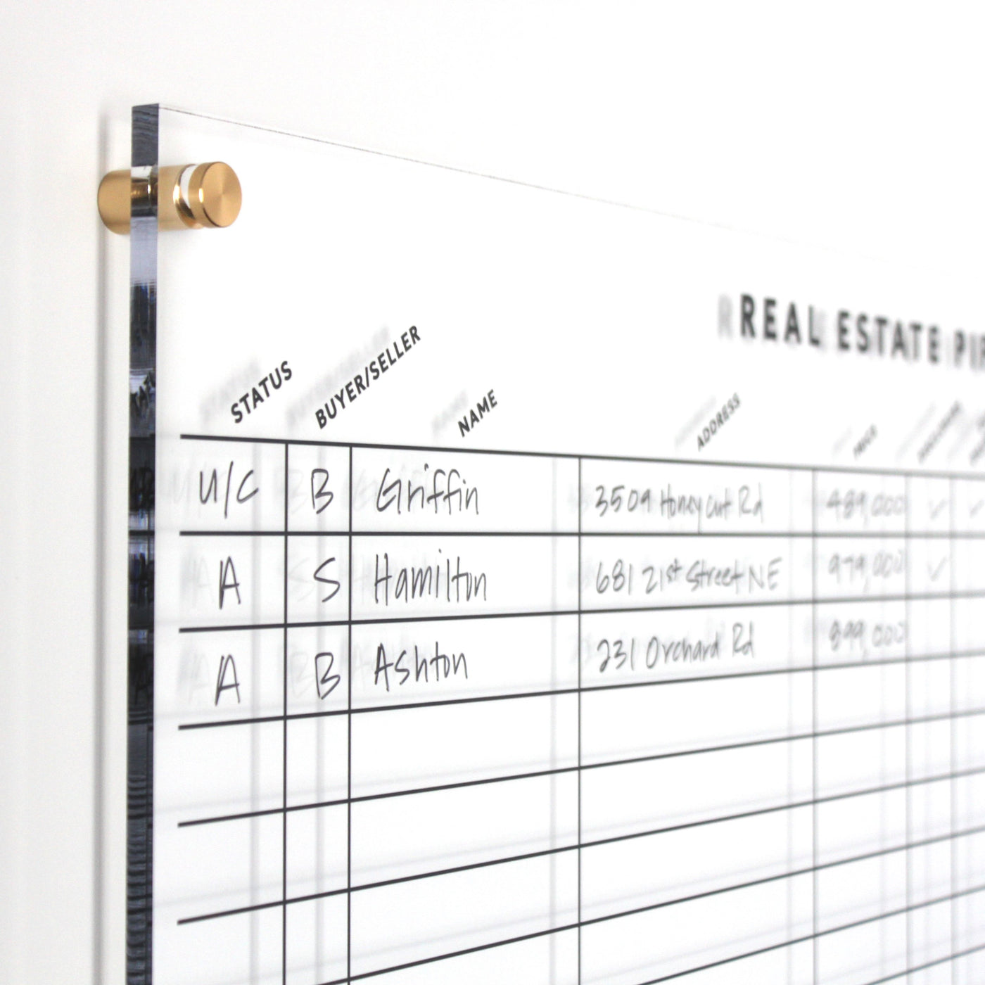 Real Estate Pipeline Acrylic Board with 2 columns