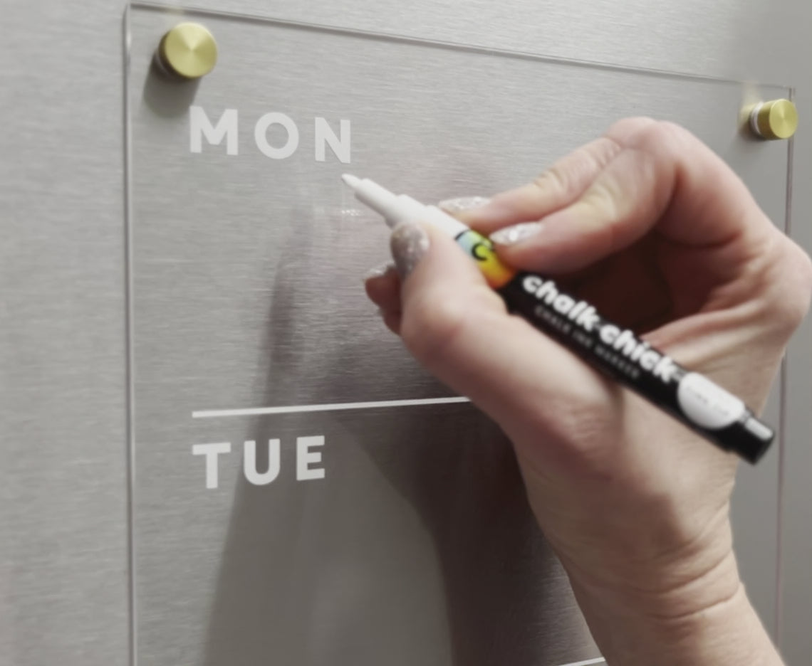 Clear Acrylic Weekly Fridge Calendar | White Text