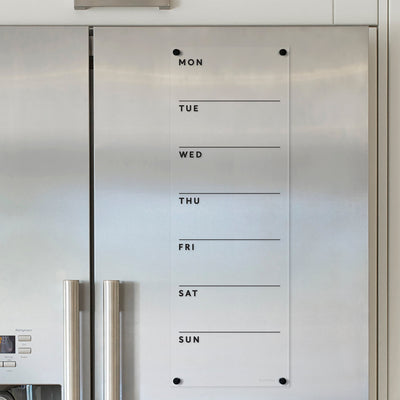 Clear Acrylic Weekly Fridge Calendar | Black text