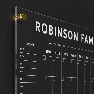Acrylic Calendar with Family Name - Dry Erase Calendar for wall with white text