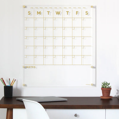 Acrylic Calendar with Bottom Notes - Gold text