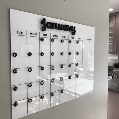 Dry erase calendar - Magnetic Acrylic calendar- Lucite calendar - wall calendar