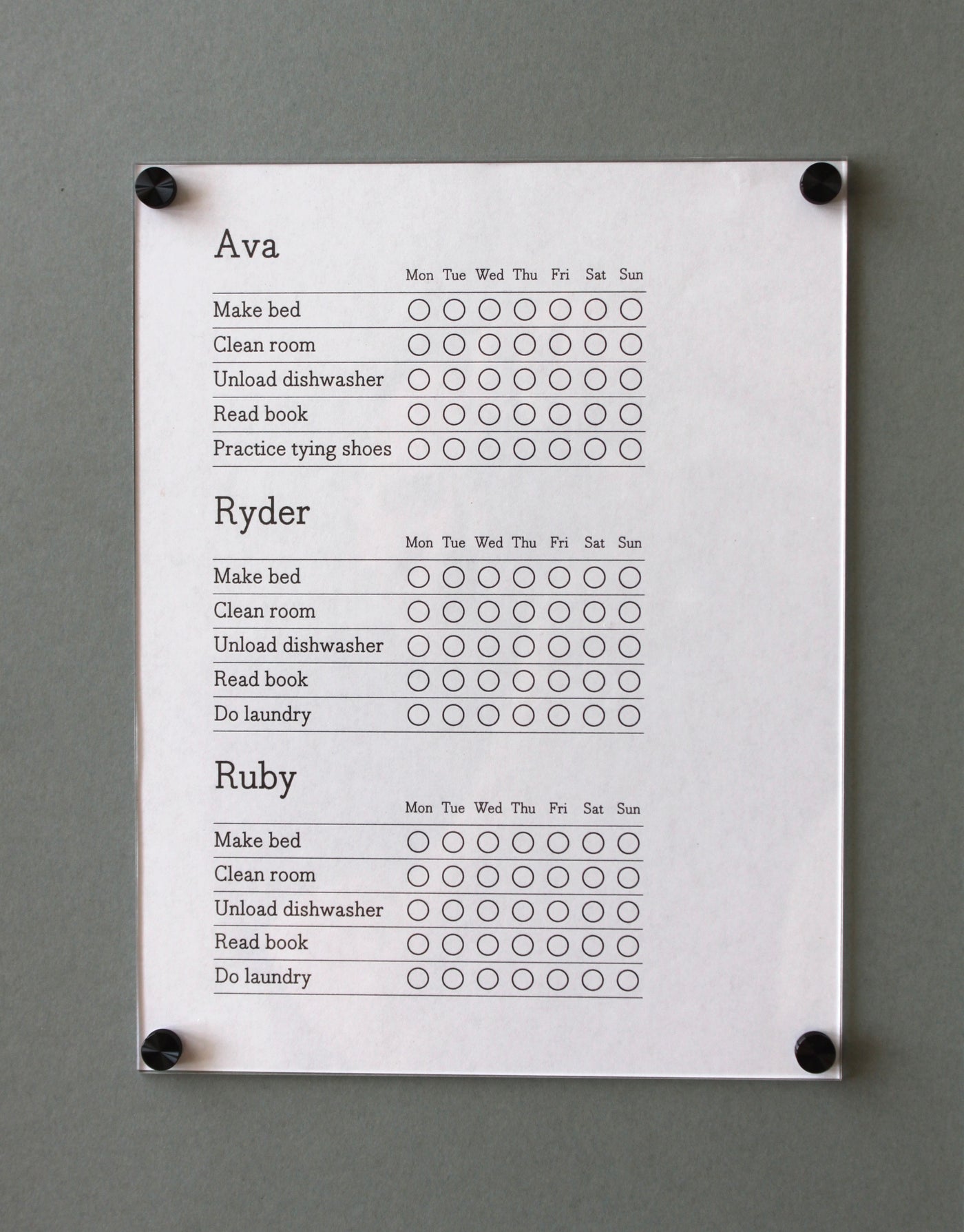 Magnetic Chore Chart cover - a magnetic dry erase clear cover for paper chore charts or other lists!